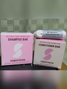 Superzero Pink Shampoo & Conditioner Bars for Dry, Curly, Colored Hair
